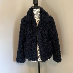 Dark blue shaggy faux fur coat.